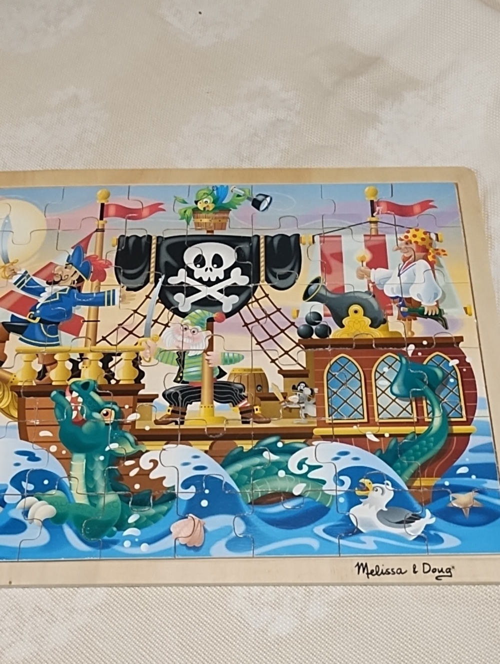 Melissa & Doug Pirate Ship Jigsaw Puzzle - Colorful Blue & Green VGC.